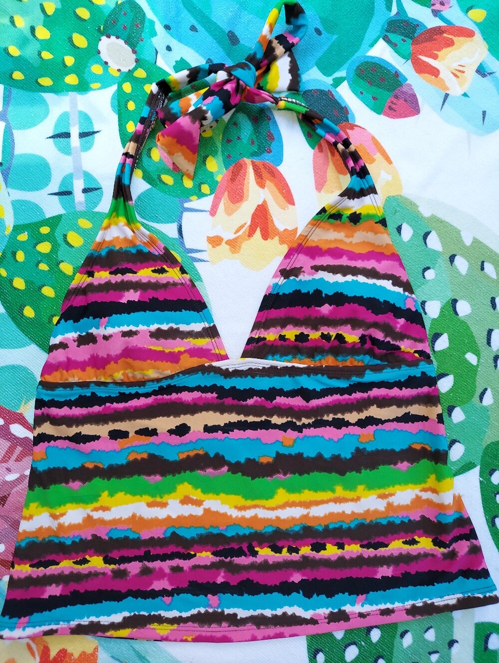 Halter Style Tankini Top Multicolor Stripe